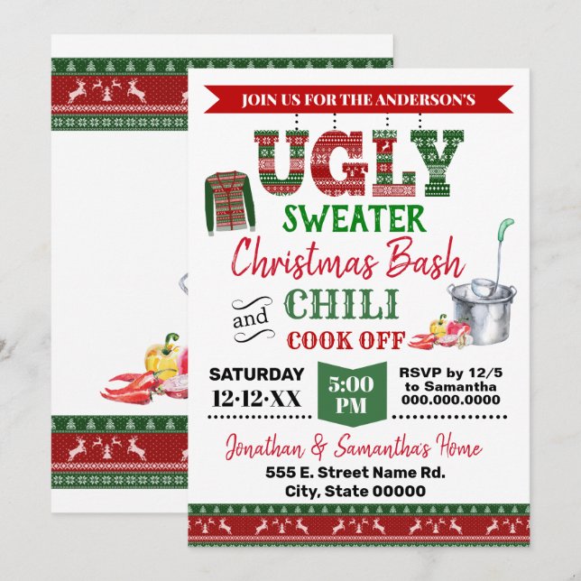 Invitation Sweat et chili moches Cook off Christmas Bash (Devant / Derrière)
