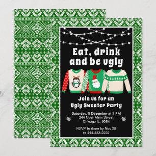 Invitation Sweaters de Noël moches Fête Vert