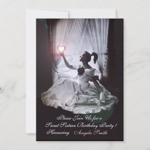 INVITATION SWEET16 FÊTE, ROSE, DOMMAQUE NOIR ET BLANC