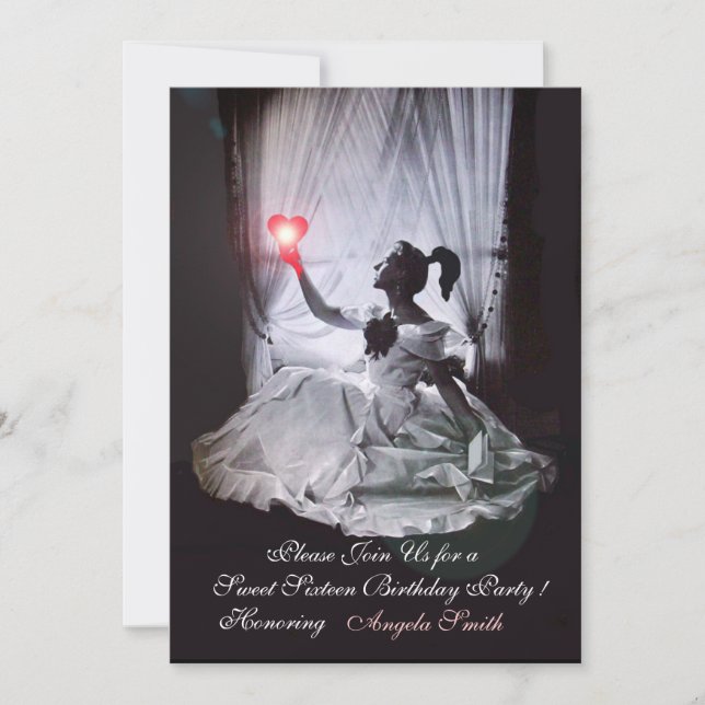 INVITATION SWEET16 FÊTE, ROUGE, BLACK ET BLANC DOMMASK (Devant)