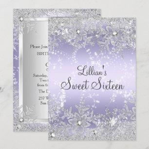 Invitation Sweet16 Fléau de neige Diamant Purple Winter Wonde