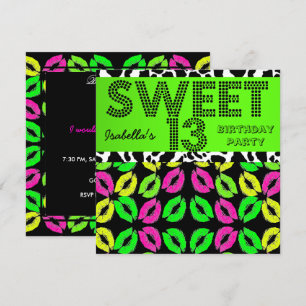 Invitation Sweet 13 13e Anniversaire Lèvres Vache Lime Rose N