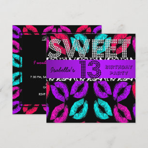 Invitation Sweet 13 13e Anniversaire Lèvres Vache pourpre Noi