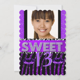 Invitation Sweet 13 13e anniversaire Zebra Parties scintillan