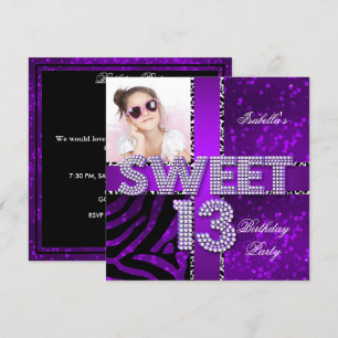 Invitation Sweet 13 13e anniversaire Zebra Parties scintillan