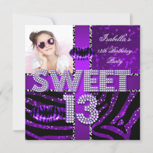 Invitation Sweet 13 13e anniversaire Zebra Parties scintillan