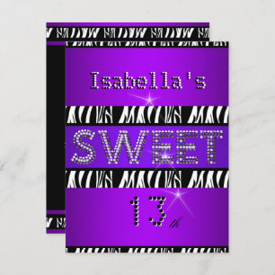 Invitation Sweet 13 13e anniversaire Zebra Purple Black