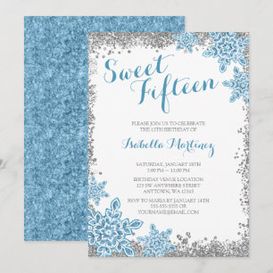 Invitation Sweet 15 Glam Winter Wonderland Silver Blue Invita