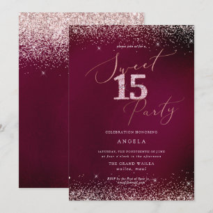 Invitation Sweet 15 Parties scintillant Diamant Rose Bourgogn