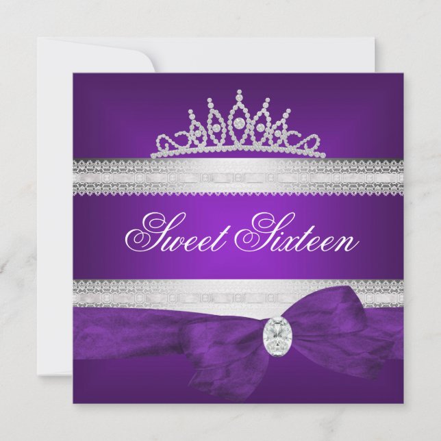 Invitation Sweet 16 16e anniversaire Bow Diamond argenté viol (Devant)