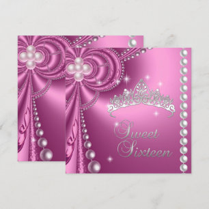 Invitation Sweet 16 16e anniversaire Silver White Pink Pearl