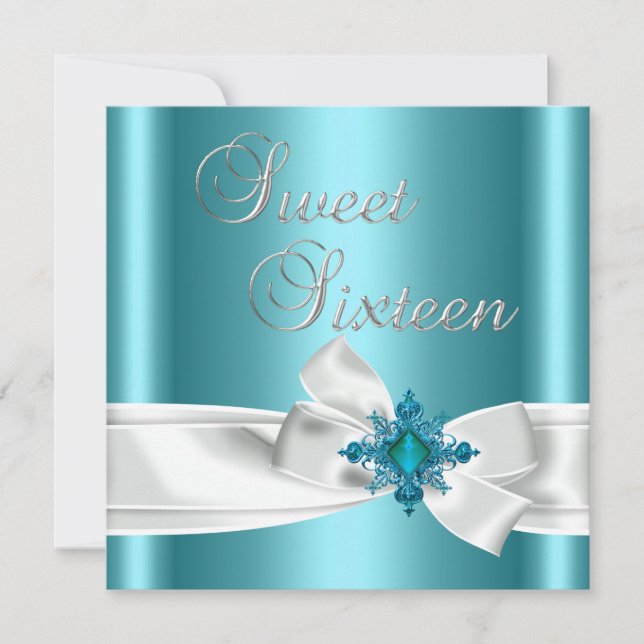 Invitation Sweet 16 16e Elégante Turquoise Bleue Argent Blanc (Devant)