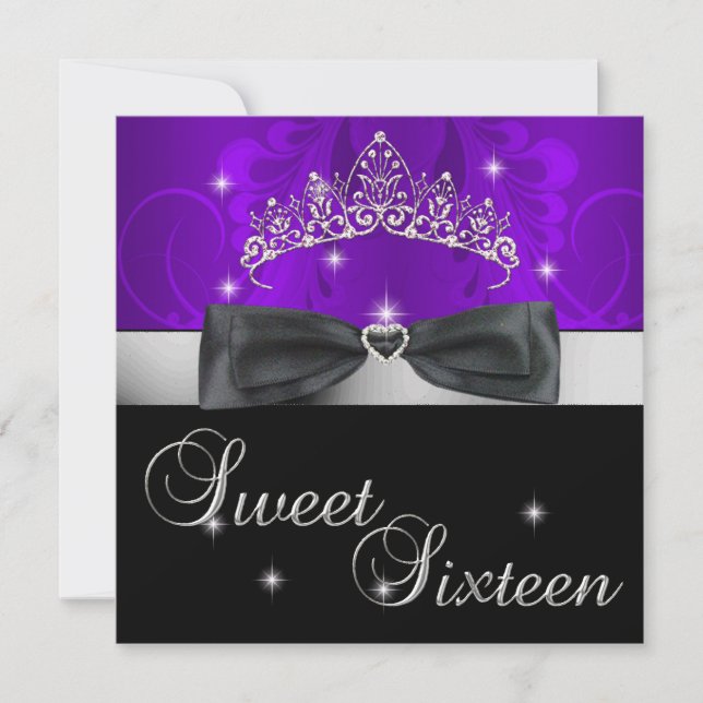 Invitation Sweet 16 16e fête d'anniversaire Purple Black Bow (Devant)