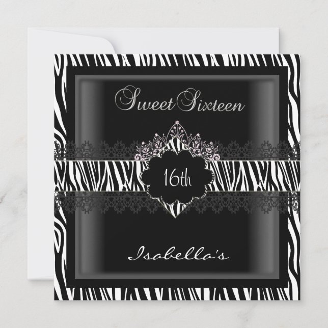 Invitation Sweet 16 16e Sweet sixteen en dentelle Zèbre (Devant)