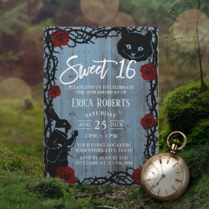Invitation Sweet 16 Alice au pays des merveilles Dusty Blue B