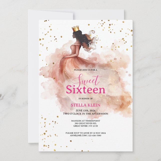Invitation Sweet 16 Anniversaire - Aquarelle Parties scintill (Devant)