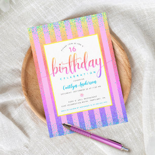 Invitation Sweet 16 anniversaire arc-en-ciel ombre script par