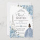 Invitation Sweet 16 Anniversaire Bleu Floral Paris Argent (Devant)