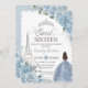 Invitation Sweet 16 Anniversaire Bleu Floral Paris Argent (Devant / Derrière)