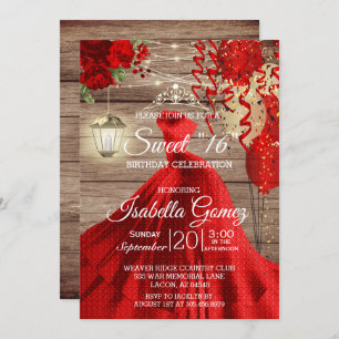 Invitation Sweet 16 Anniversaire - Bois et Fleurs rouges