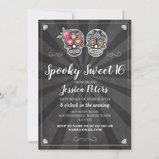 Invitation Sweet 16 Anniversaire Crâne sucre Halloween Invita (Devant)
