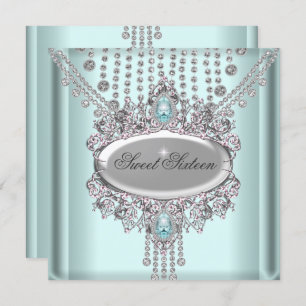 Invitation Sweet 16 Anniversaire de fête Bleu Diamants Blancs