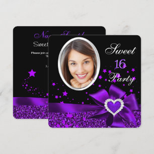 Invitation Sweet 16 Anniversaire fête Purple Heart Parties sc