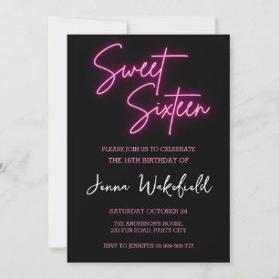 Invitation Sweet 16 Anniversaire Fille Fête Neon