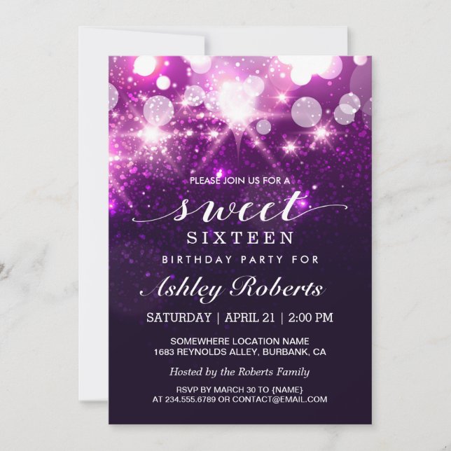 Invitation Sweet 16 Anniversaire Party tendance violet Partie (Devant)