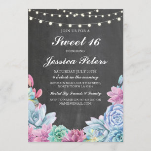 Invitation Sweet 16 Anniversaire Pastels Succulents Invitatio
