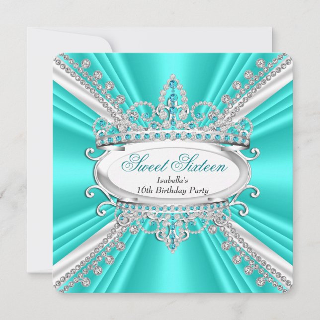 Invitation Sweet 16 Anniversaire Princesse Diamants Turquoise (Devant)