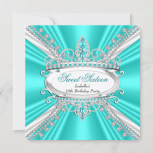 Invitation Sweet 16 Anniversaire Princesse Diamants Turquoise