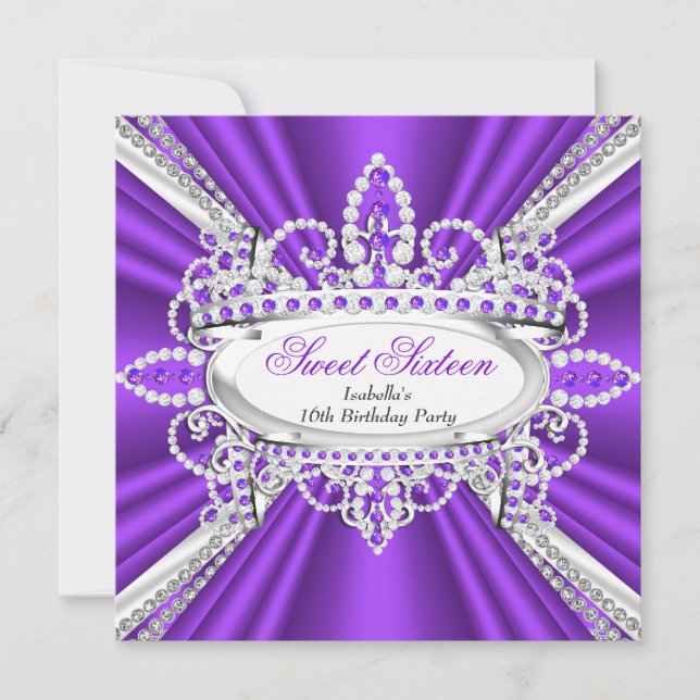 Invitation Sweet 16 Anniversaire Princesse Diamants Violets T (Devant)