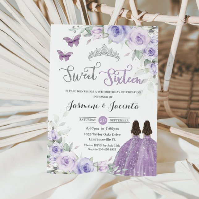 Invitation Sweet 16 Anniversaire Purple Lilac Princesses Flor (Créateur téléchargé)