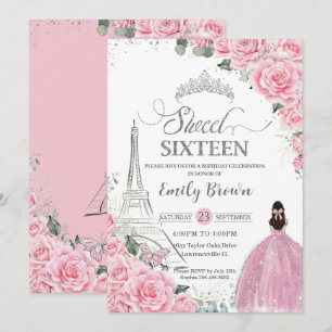 Invitation Sweet 16 Anniversaire Rose Floral Paris Eiffel Arg