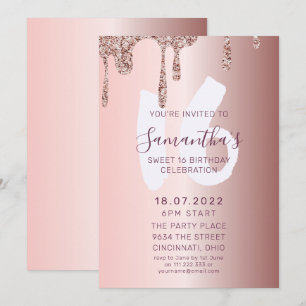 Invitation Sweet 16 Anniversaire Rose Parties scintillant or