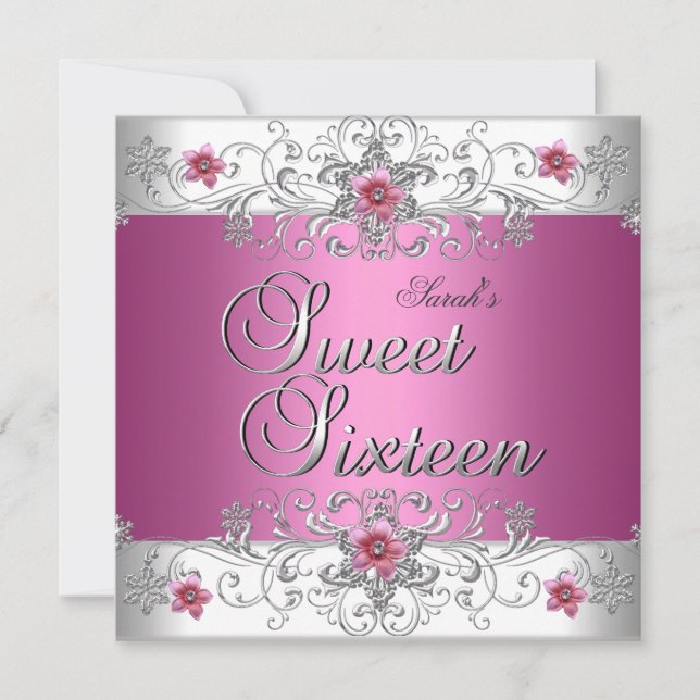 Invitation Sweet 16 Anniversaire Soirée Rose Diamant Blanc (Devant)