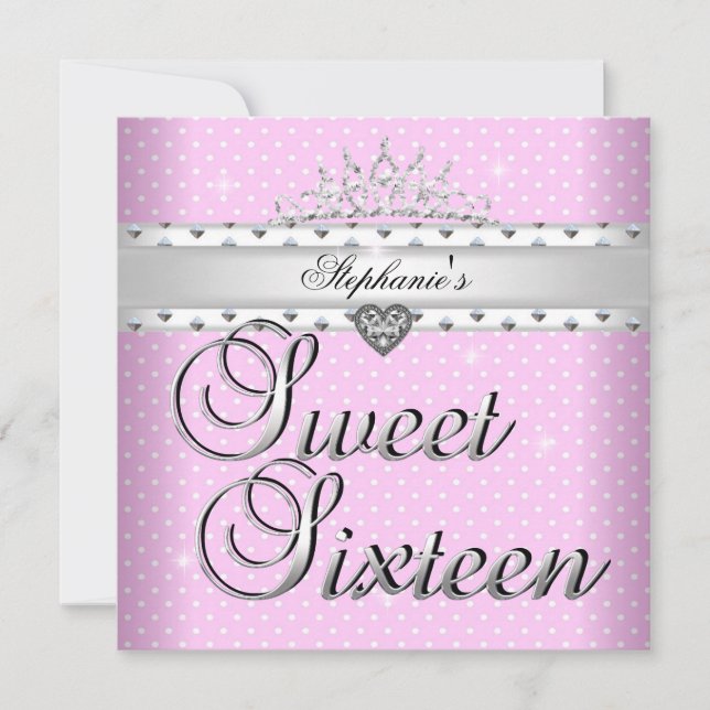 Invitation Sweet 16 Anniversaire Soirée Rose Zones Blanches T (Devant)