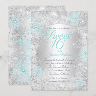 Invitation Sweet 16 Anniversaire Turquoise Silver Winter Wond