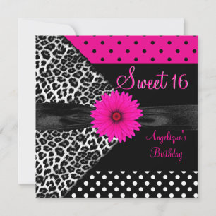 Invitation Sweet 16 Anniversaire Zebra Spot Polka Point
