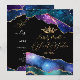 Invitation Sweet 16, Aquarelle Galaxy Agate Faux Gold