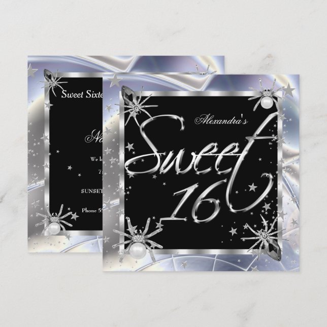 Invitation Sweet 16 Araignées d'argent 16e fête d'anniversair (Devant / Derrière)
