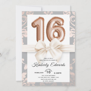 Invitation Sweet 16 Ballons Roses en or de luxe