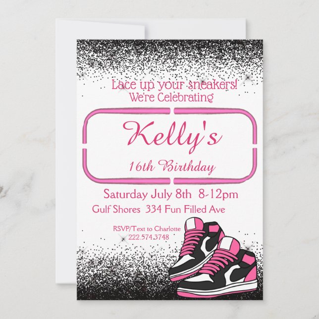 Invitation Sweet 16 Basket Anniversaire, Parties scintillant (Devant)