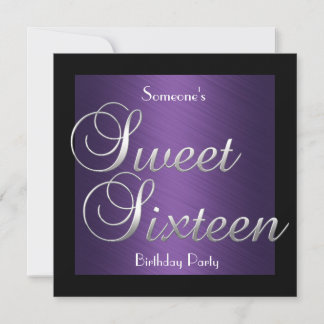 Invitation Sweet 16 Birthday Purple Black Silver