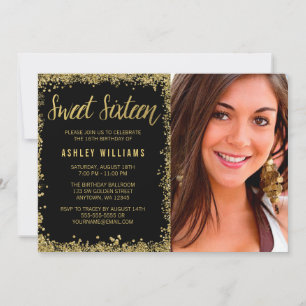 Invitation Sweet 16 Black Gold Parties scintillant Anniversai