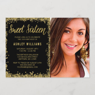 Invitation Sweet 16 Black Gold Parties scintillant Anniversai