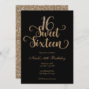 Invitation Sweet 16 Black & Gold Parties scintillant fête d'a