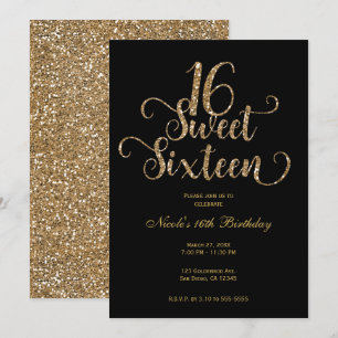 Invitation Sweet 16 Black & Gold Parties scintillant fête d'a
