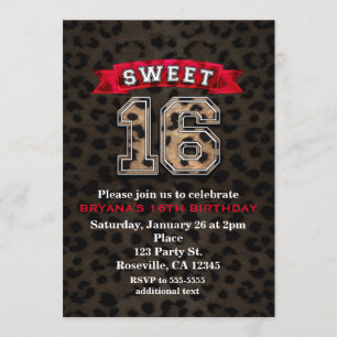 Invitation Sweet 16 Black & Red Sports Empreinte de léopard P
